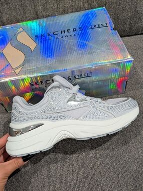 Skechers Street White Rhinestone Platform Sneaker